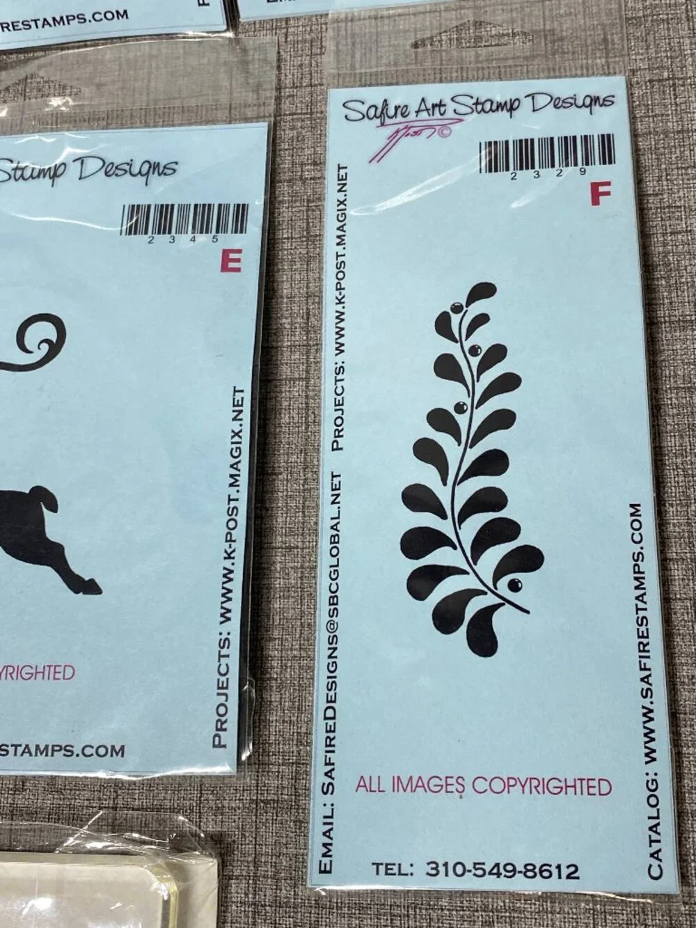 UNIQUE VTG Christmas Rubber Stamps Safire Designs & Acrylic Block 7pc Lot NOS
